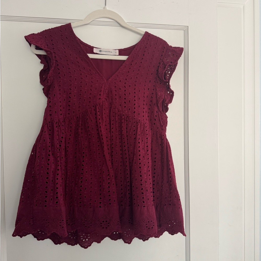 The Impeccable Pig Maroon Sleeveless Eyelet Top